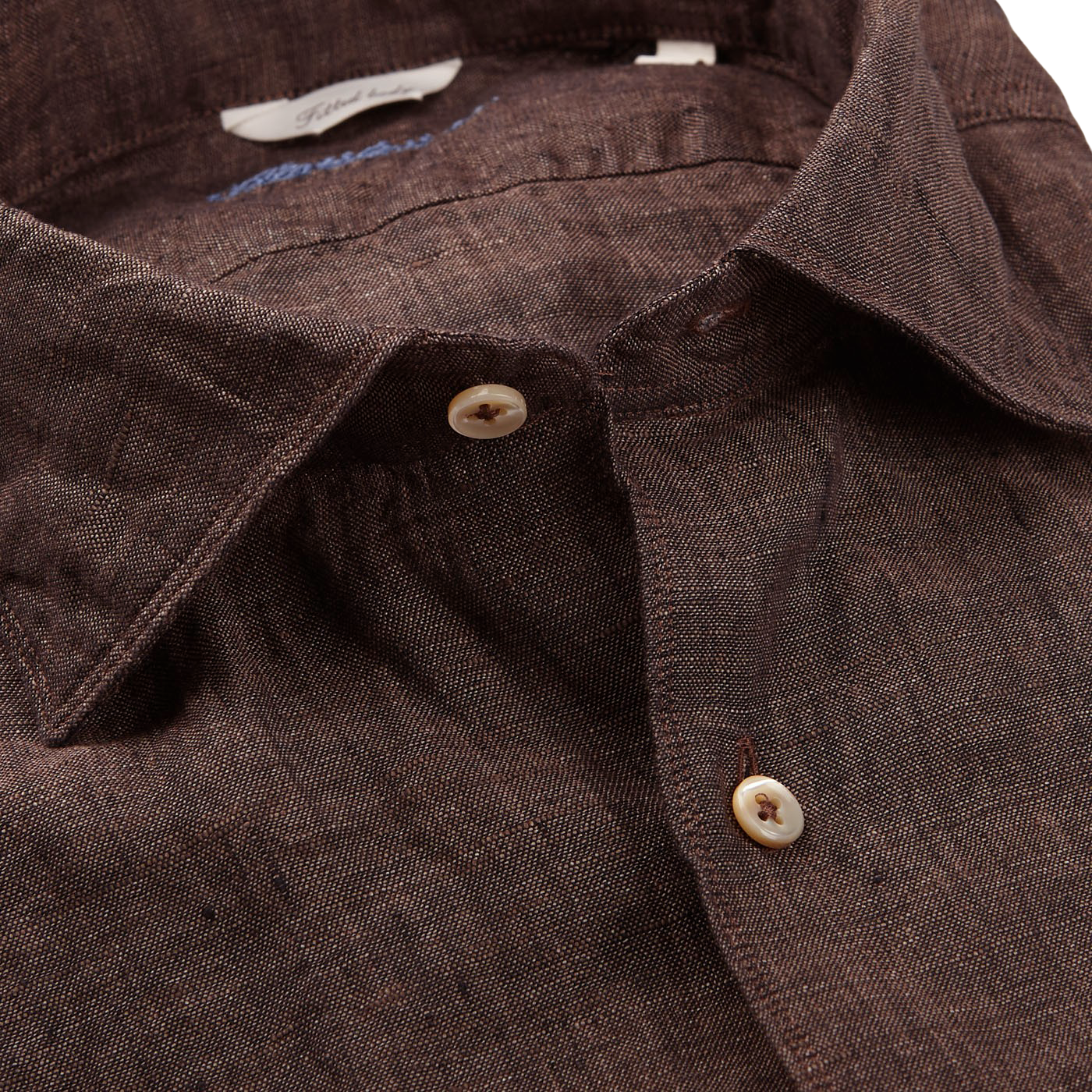 Stenströms Dark Brown Linen Cutaway Fitted Body Shirt Open