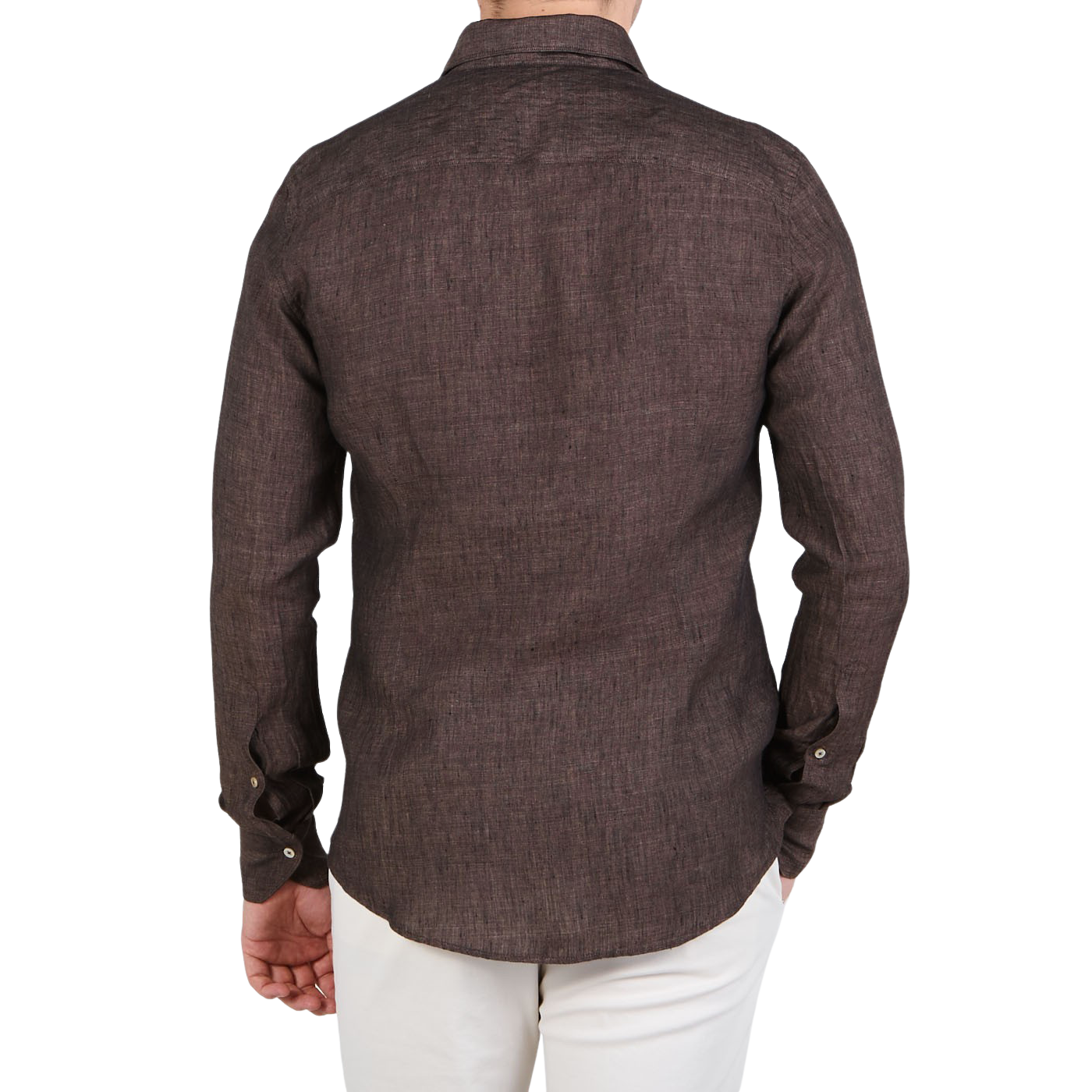 Stenströms Dark Brown Linen Cutaway Slimline Shirt Back