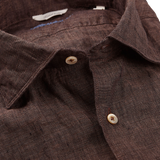 Stenströms Dark Brown Linen Cutaway Slimline Shirt Open