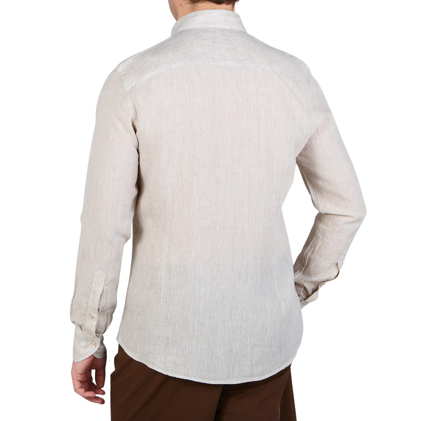 Stenströms Light Beige Linen Cutaway Fitted Body Shirt Back