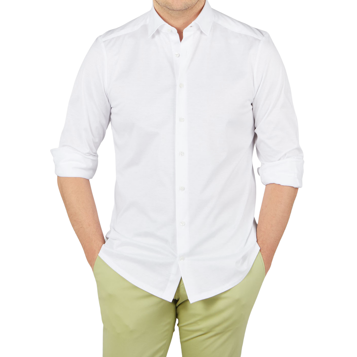 Stenströms White Cotton Jersey Casual Slimline Shirt Front