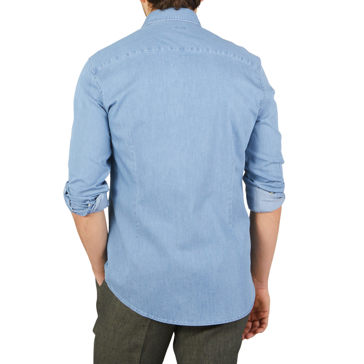 Stenströms Light Blue Cotton Denim Slimline Shirt Back
