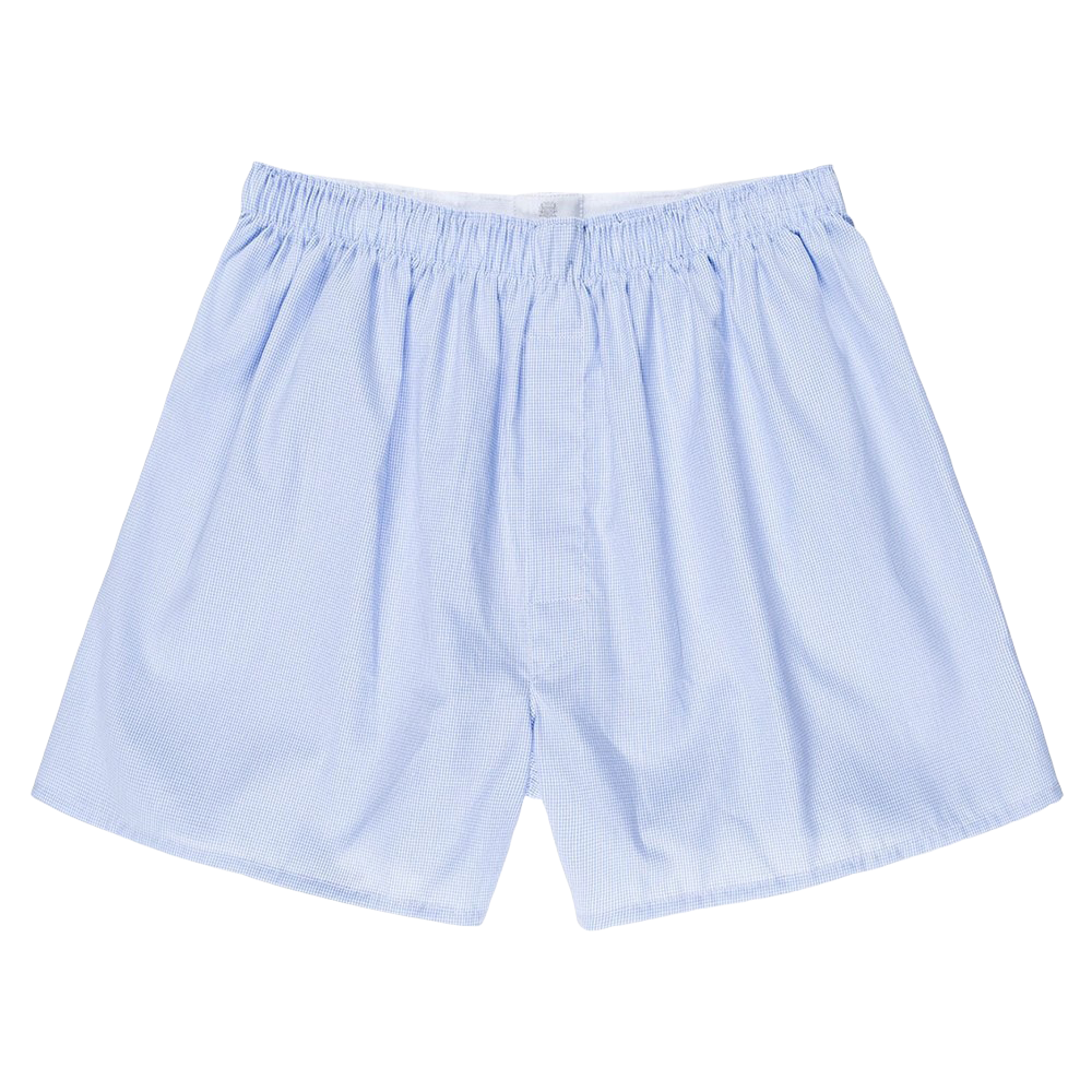 Sunspel  Blue White Cotton Micro Gingham Poplin Boxer Shorts – Baltzar