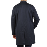 Sunspel Navy Blue Cotton Mac Car Coat Back