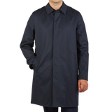 Sunspel Navy Blue Cotton Mac Car Coat Front