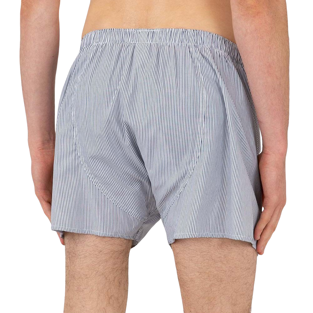 Sunspel Navy Blue Pinstripe Cotton Poplin Boxer Shorts Back