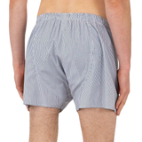 Sunspel Navy Blue Pinstripe Cotton Poplin Boxer Shorts Back