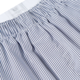 Sunspel Navy Blue Pinstripe Cotton Poplin Boxer Shorts Fabric