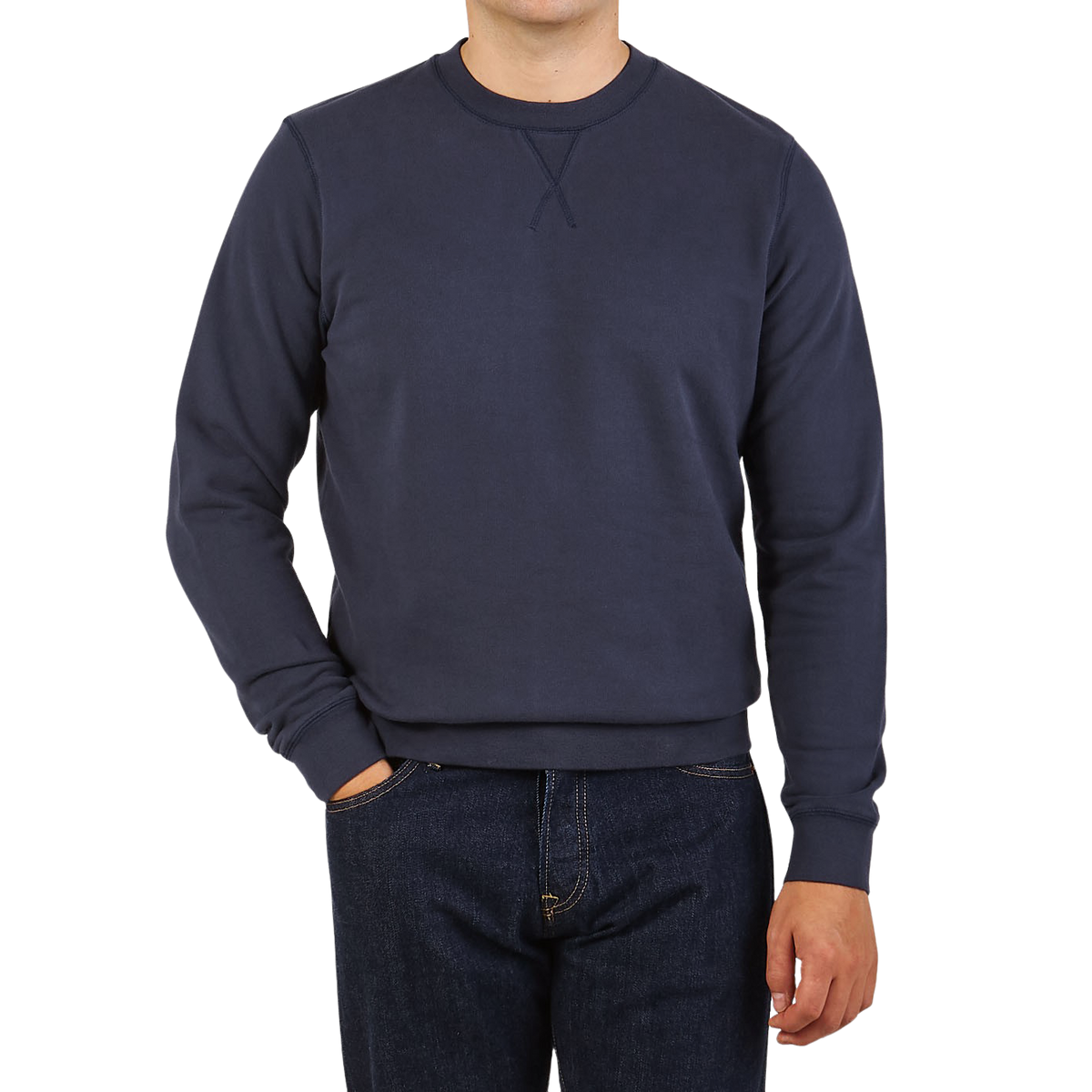 Sunspel Washed Blue Cotton Loopback Sweater Front