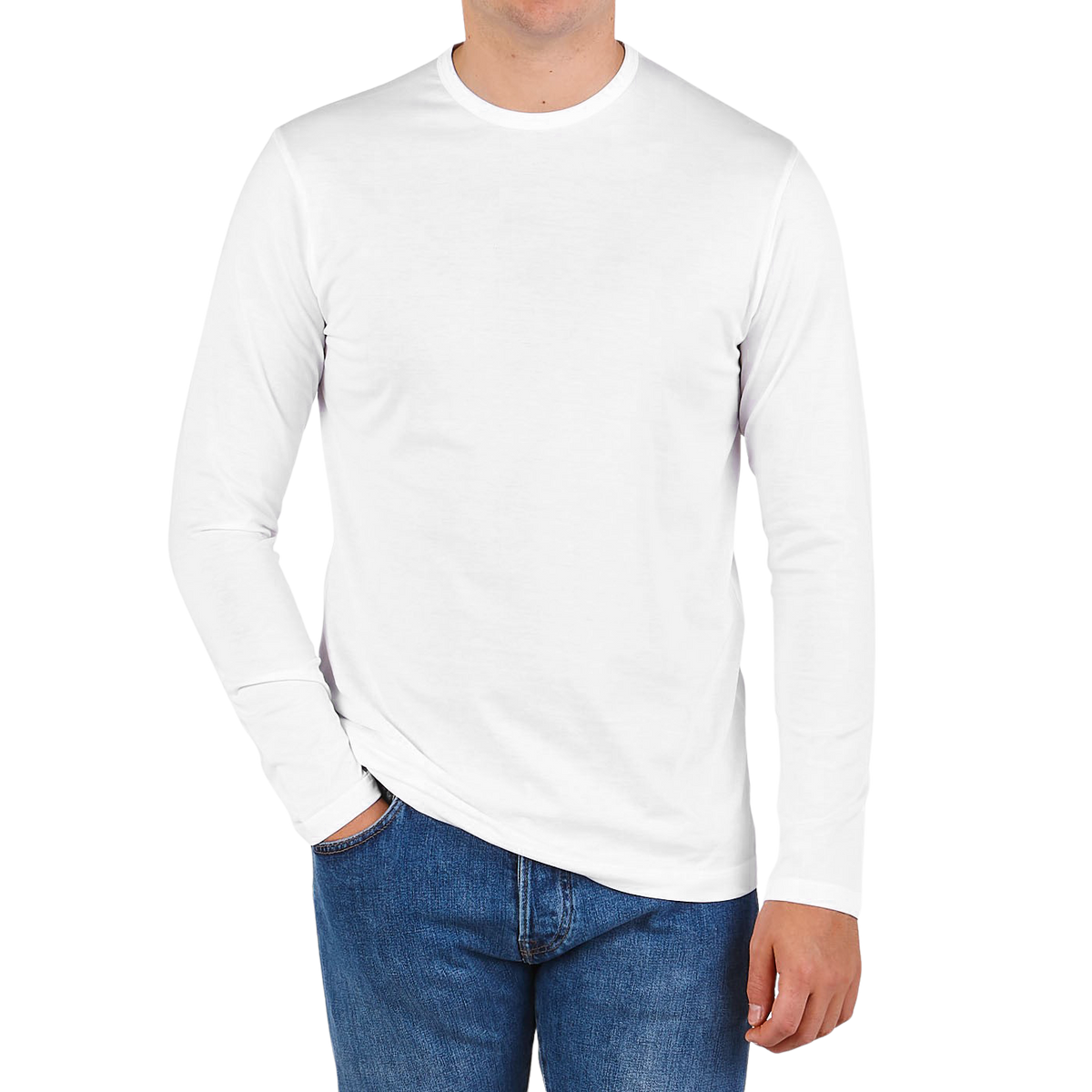 Sunspel White Cotton Riviera Long Sleeve T-Shirt Front