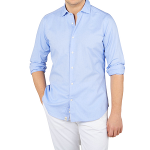 Tintoria Mattei Blue Cotton Oxford Casual Shirt Front