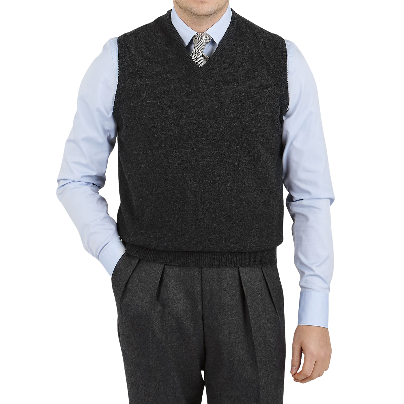 William Lockie Charcoal Grey Lambswool Slipover Front
