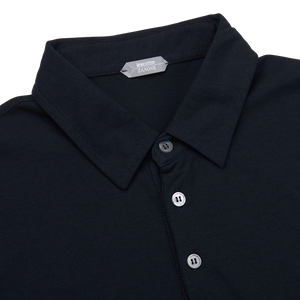 Zanone Navy Blue Ice Cotton LS Polo Shirt Collar1
