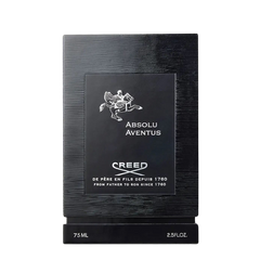 A limited-edition bottle of Creed black perfume with a logo on it, featuring the fragrance Absolu Aventus Eau de Parfum 75ml.