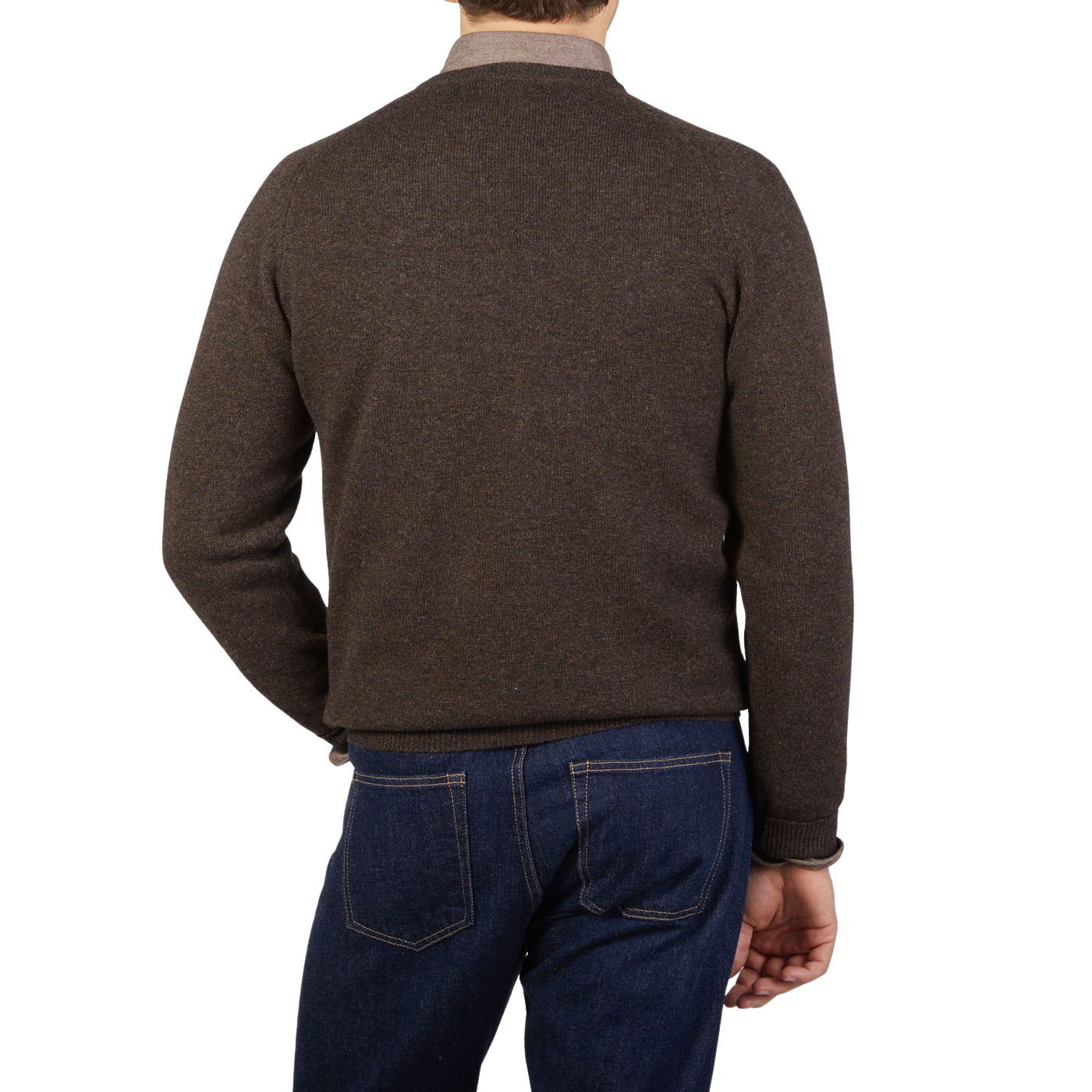Alan Paine Cocoa Brown Lambswool Crew Neck Back