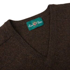 Alan Paine Cocoa Brown Lambswool V-Neck Collar