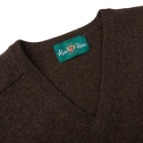 Alan Paine Cocoa Brown Lambswool V-Neck Collar