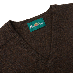 Alan Paine Cocoa Brown Lambswool V-Neck Collar