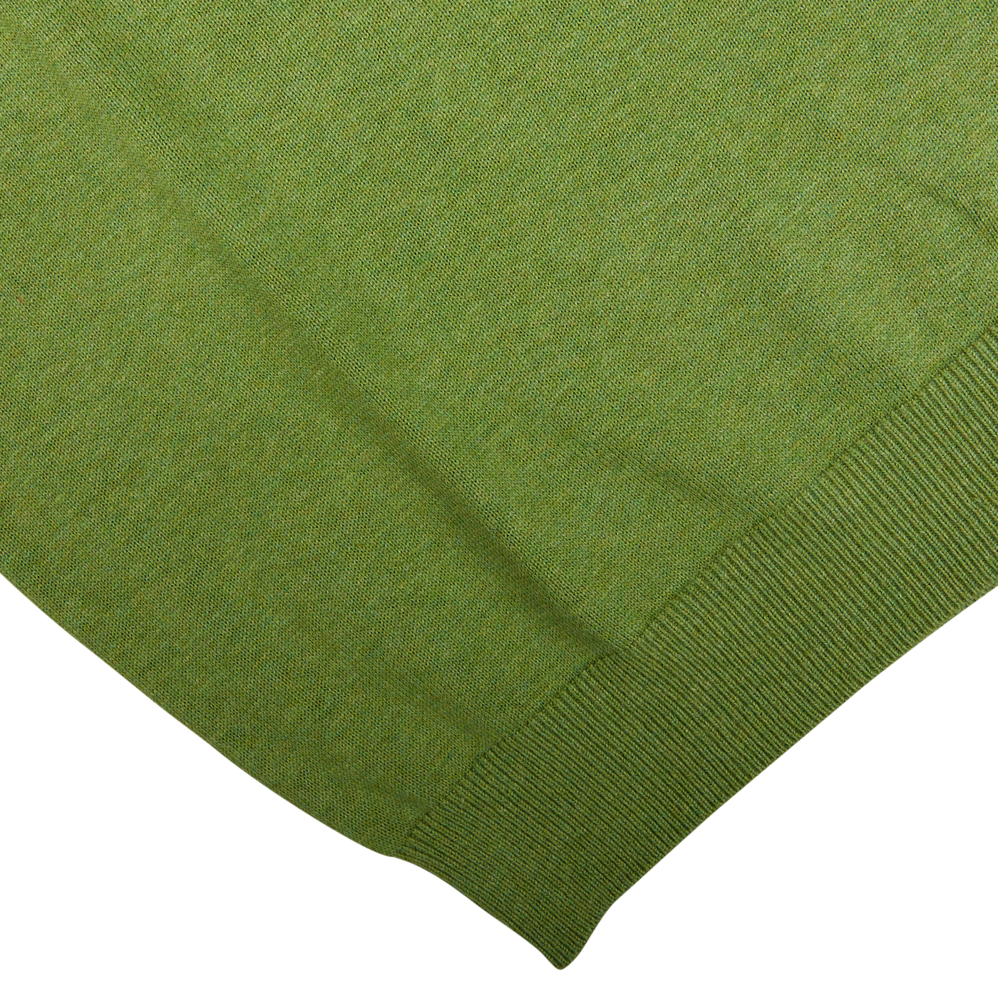Avocado Green Luxury Cotton Crewneck with ribbed hem by Alan Paine on a white surface.