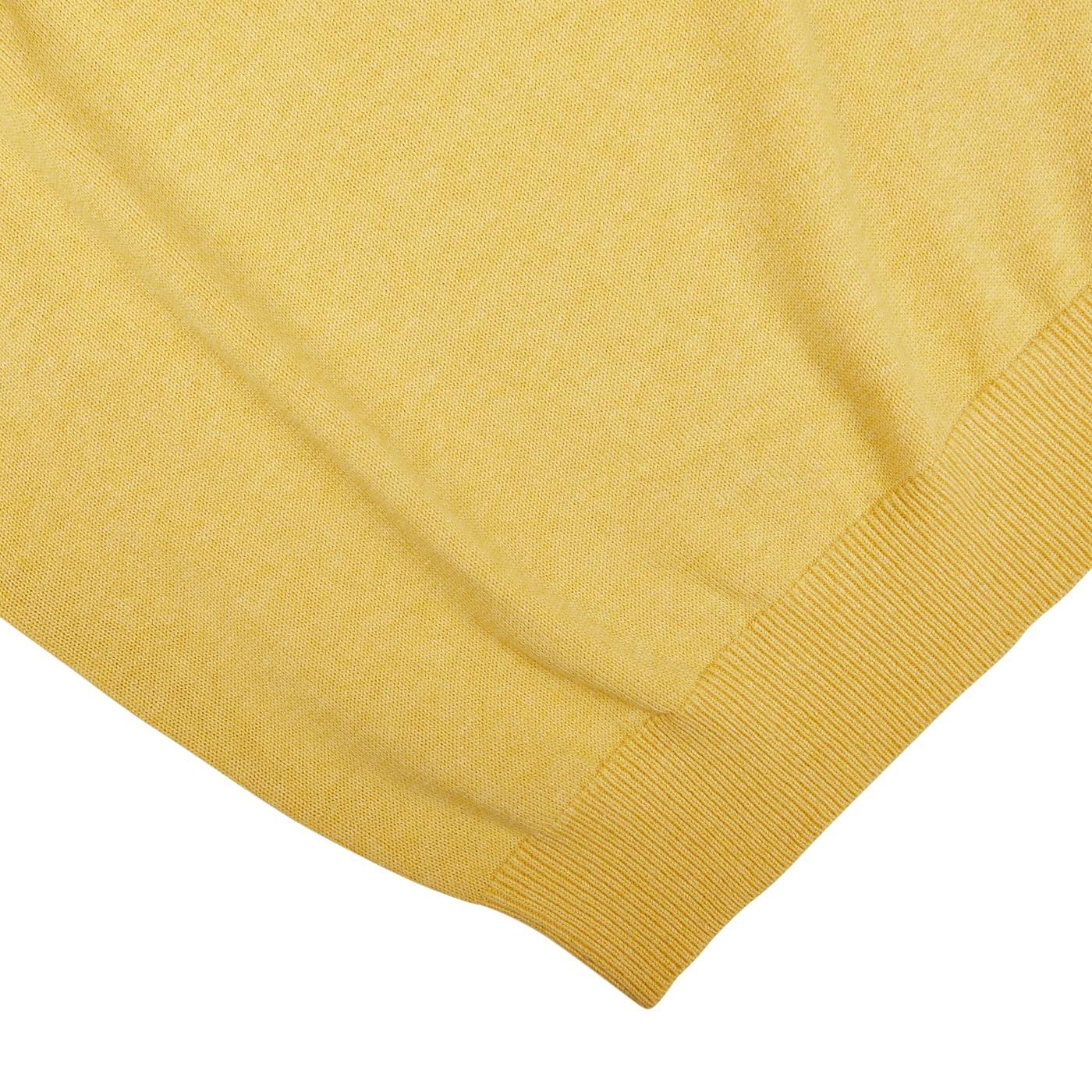 Corn Yellow Luxury Cotton Crewneck with a ribbed border detail on a white background by Alan Paine.