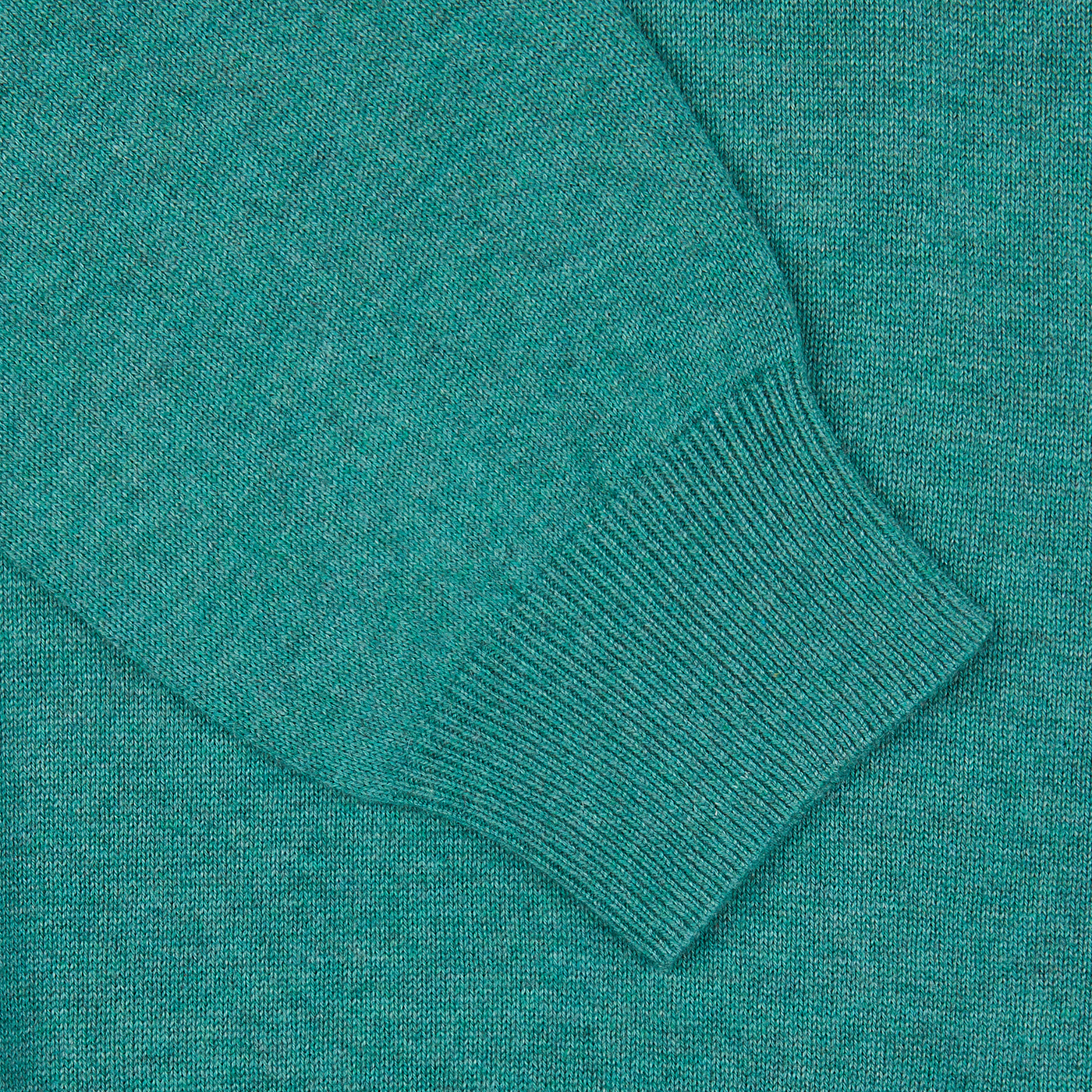 A close up of an Alan Paine Moorland Green Luxury Cotton 1/4 Zip Sweater.