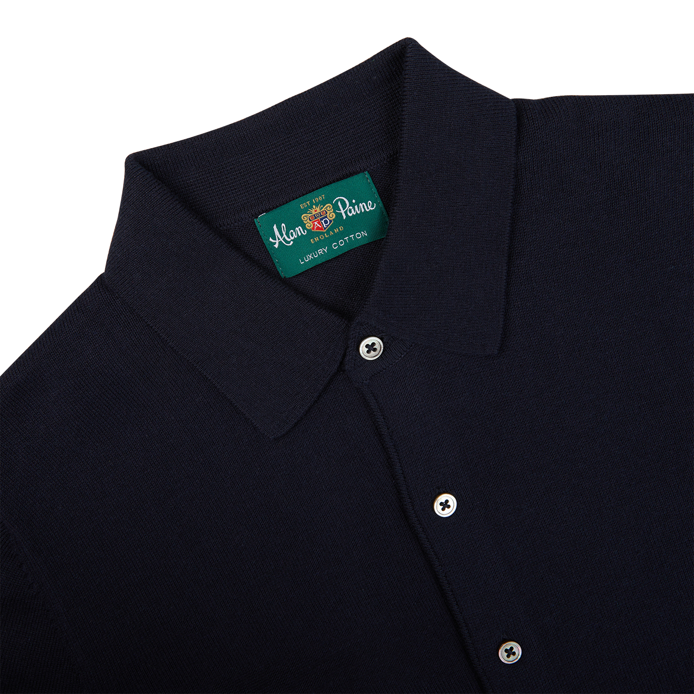 The men's navy blue luxury cotton knitted overskirt from Alan Paine.