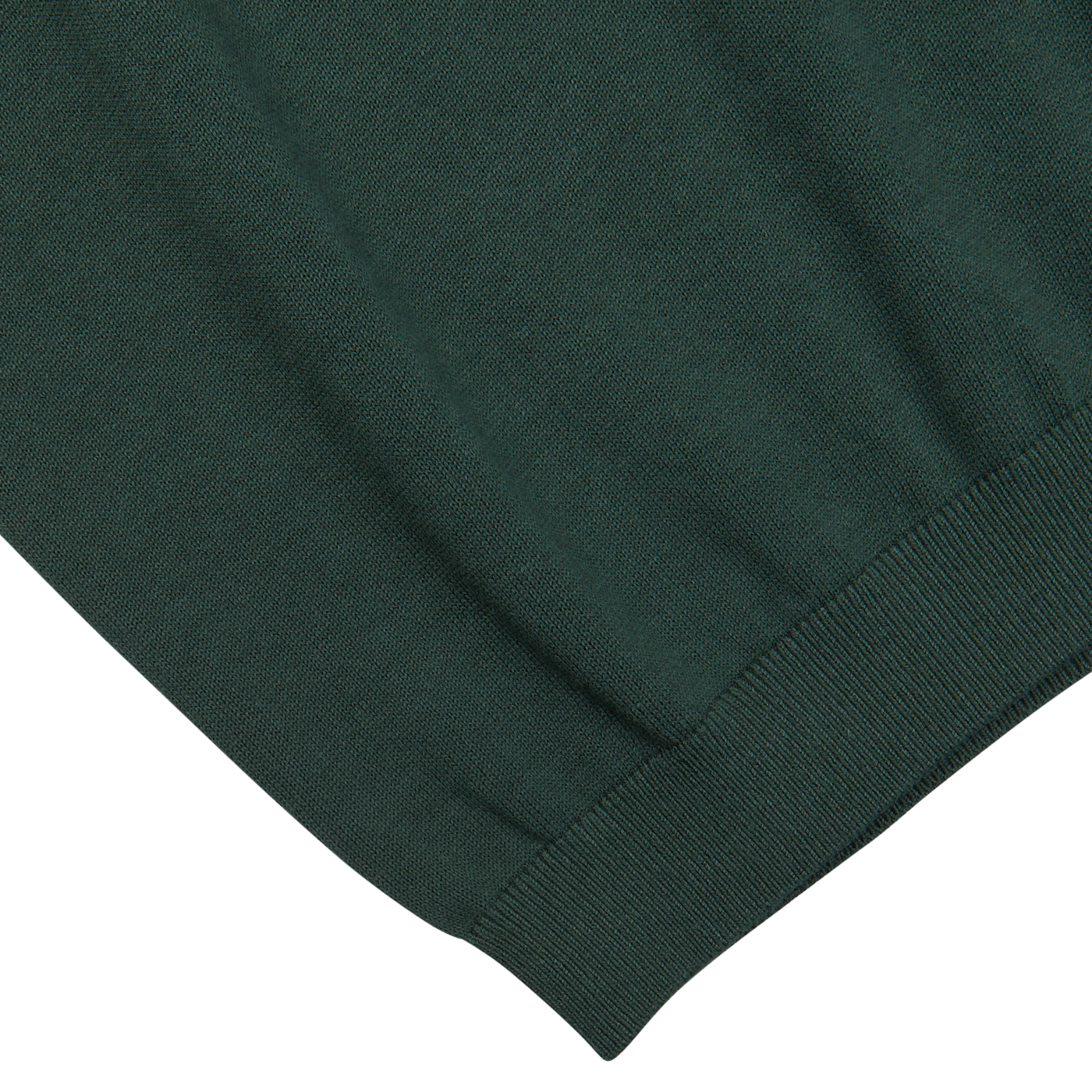Green fabric with a ribbed hem and an Alan Paine Racing Green Knitted Cotton Polo Shirt on a white background.