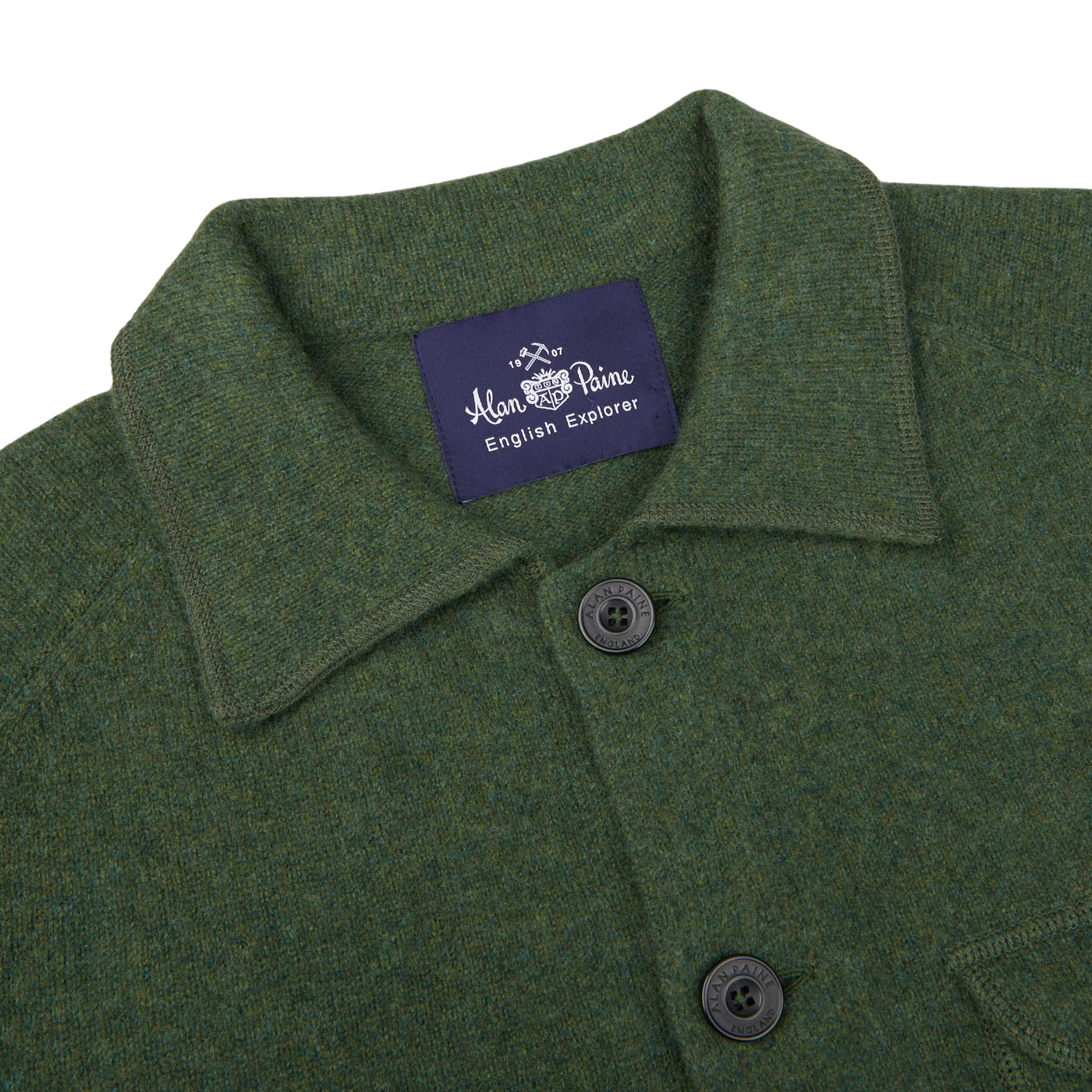 Alan Paine Rosemary Green Lambswool Two Pocket Overshirt