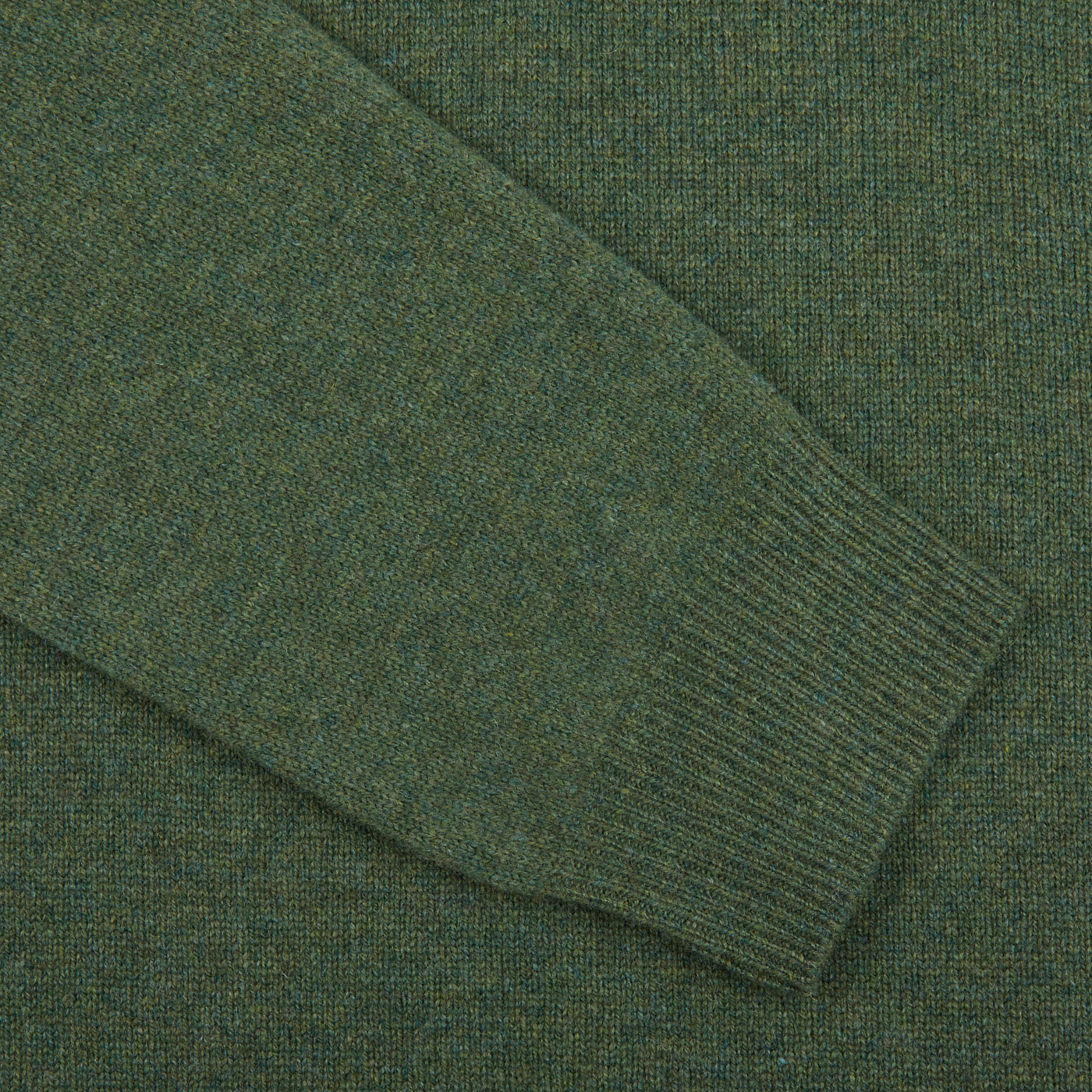 A contemporary close up of an Alan Paine Rosemary Green Lambswool V-Neck sweater.