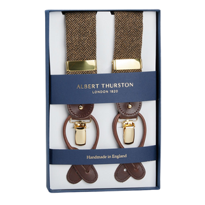 Albert Thurston Brown Herringbone Wool Tweed 35mm Braces.