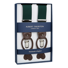 Albert Thurston Green Nylon Elastic 35mm braces in a presentation box.