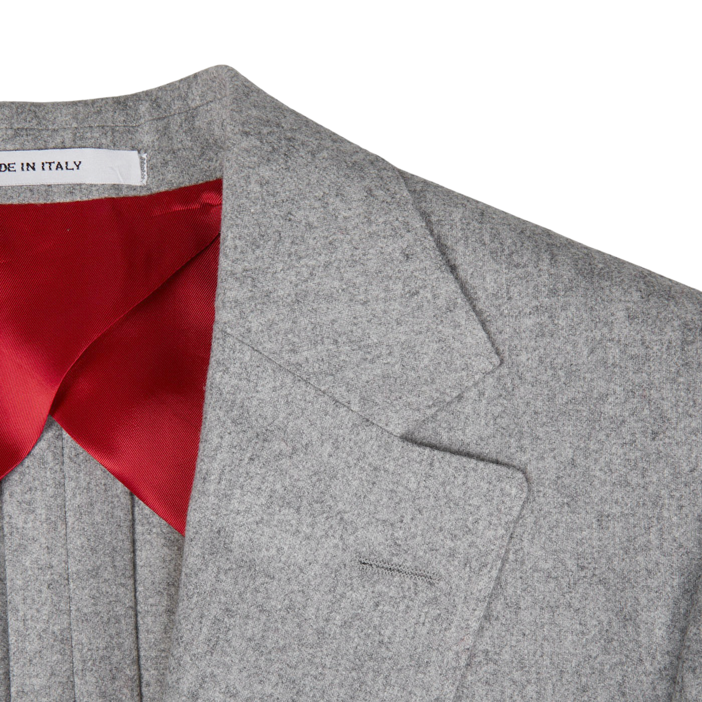 An Alexander Kraft Monte Carlo Light Grey VBC Wool Flannel Signature Jacket with a red collar, made in Italy.