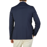 The back view of Alexander Kraft wearing a Navy Blue Loro Piana Wool Unstructured PPJ Jacket by Alexander Kraft Monte Carlo.