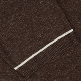 Close-up of Altea's Brown Melange Linen Cashmere Blend Polo Shirt with a white stripe detail.