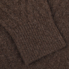 Close-up image of the Altea Brown Wool Chevron Knit V-Neck sweater showcasing a chevron-knit cuff pattern.