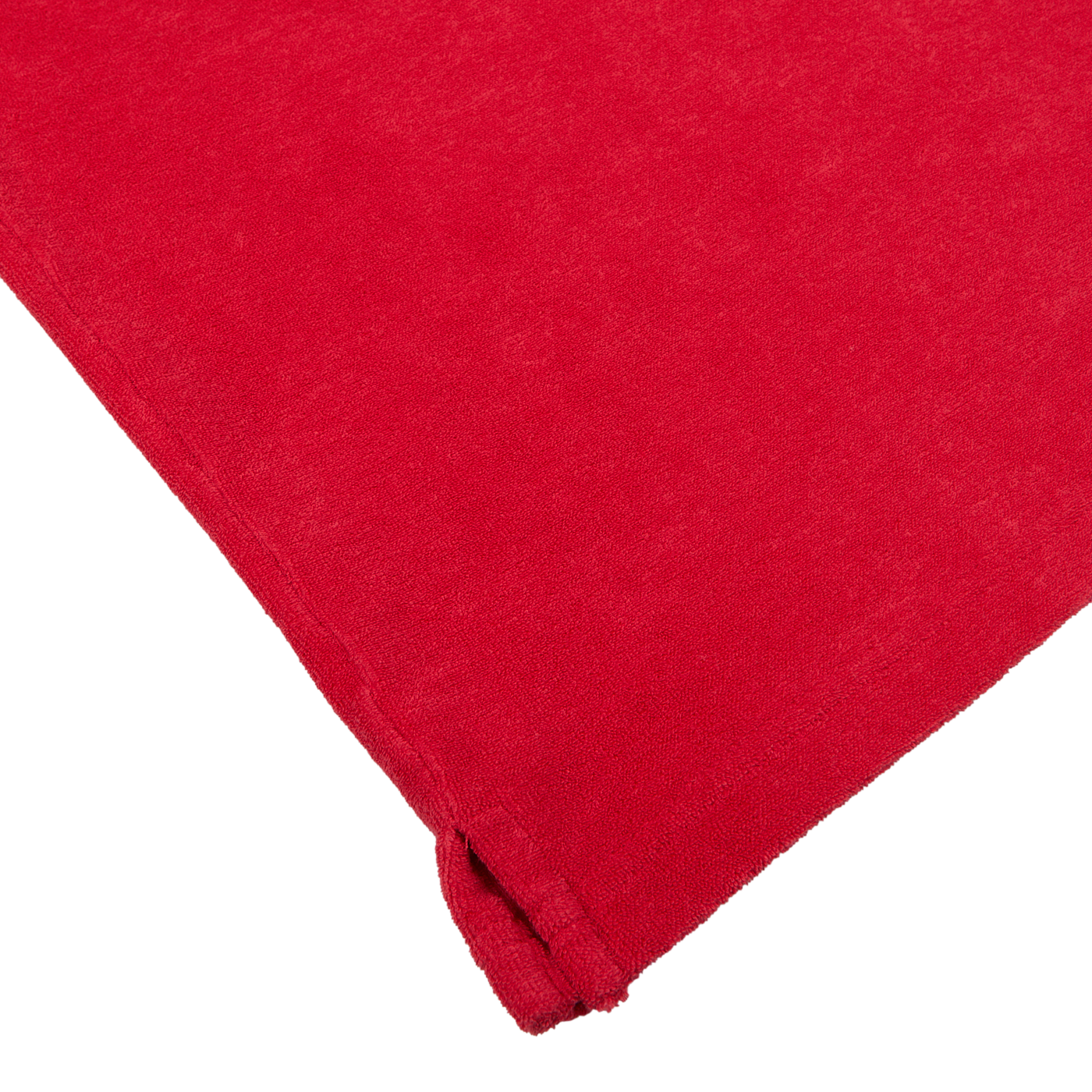 Altea Coral Red Cotton Towelling Capri Collar Polo Shirt fabric with a neatly folded edge on a white background.