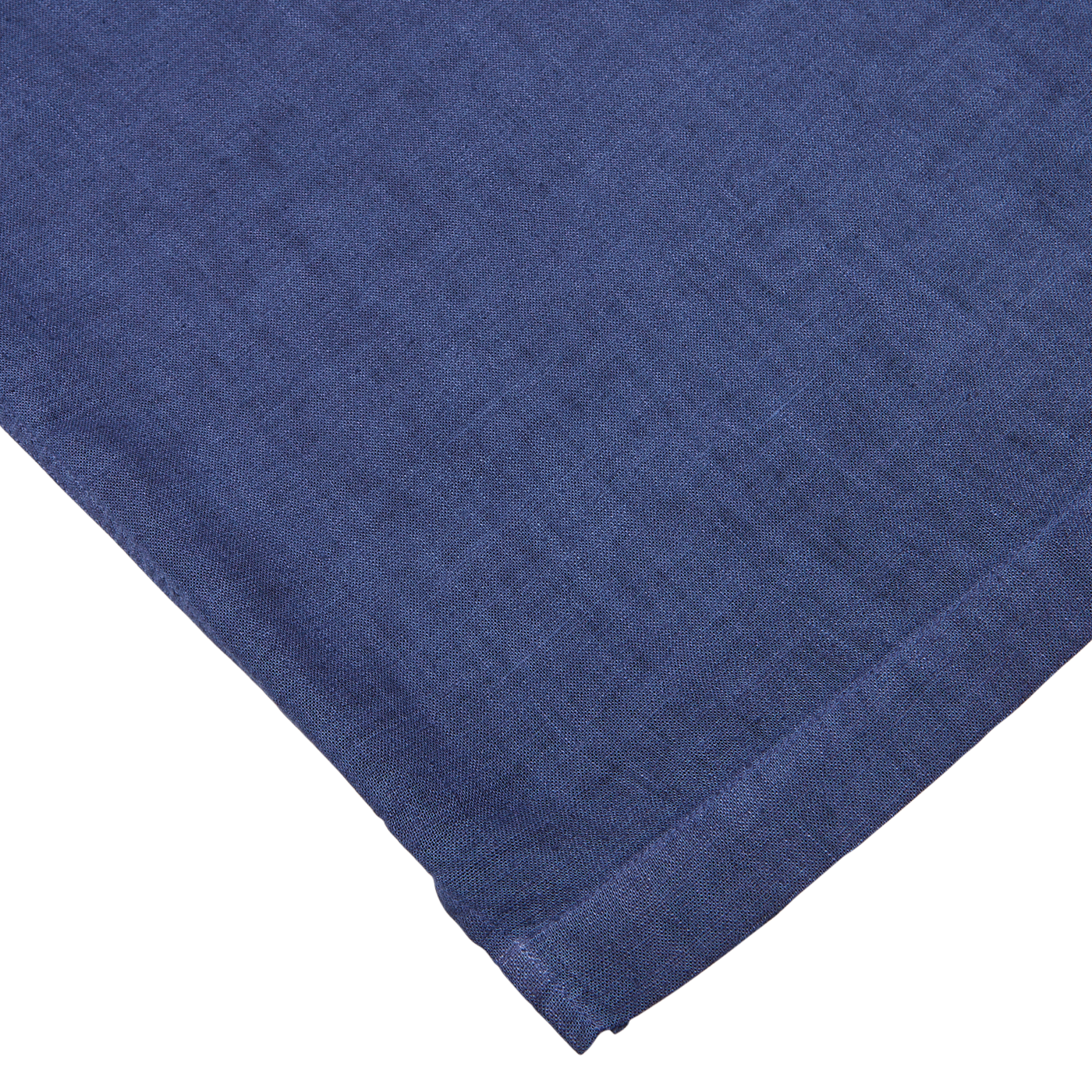 A close-up view of a textured Altea Dark Blue Linen Blend Open Collar Shirt fabric on a white background, highlighting its summer essential short sleeve design.