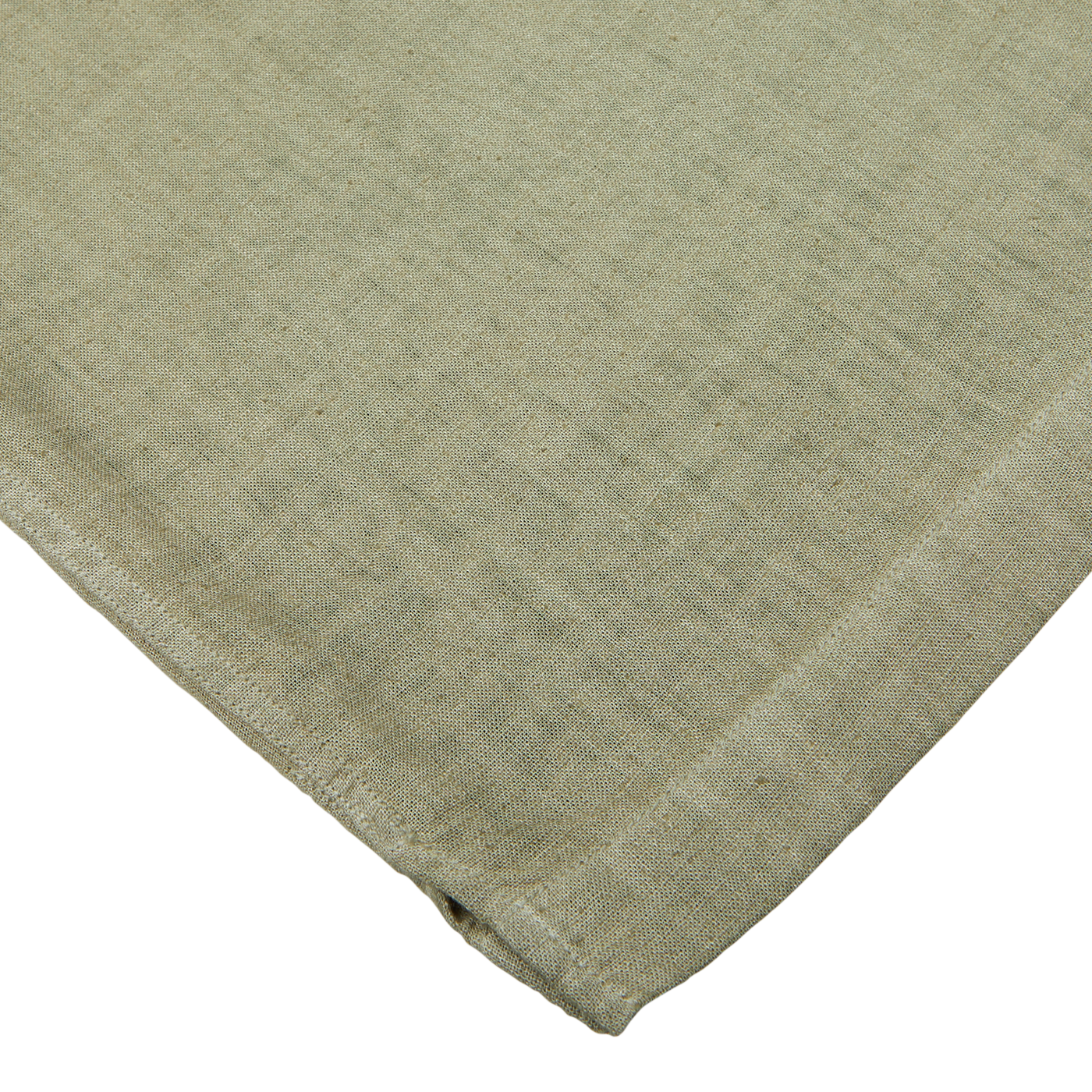 Close-up of a textured Altea Moss Green Linen Blend Camp Collar Shirt with a folded corner.