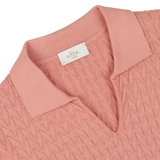 Close-up of a Muted Pink Cotton Capri Collar Polo Shirt with chevronne knit pattern and Altea label on the collar.
