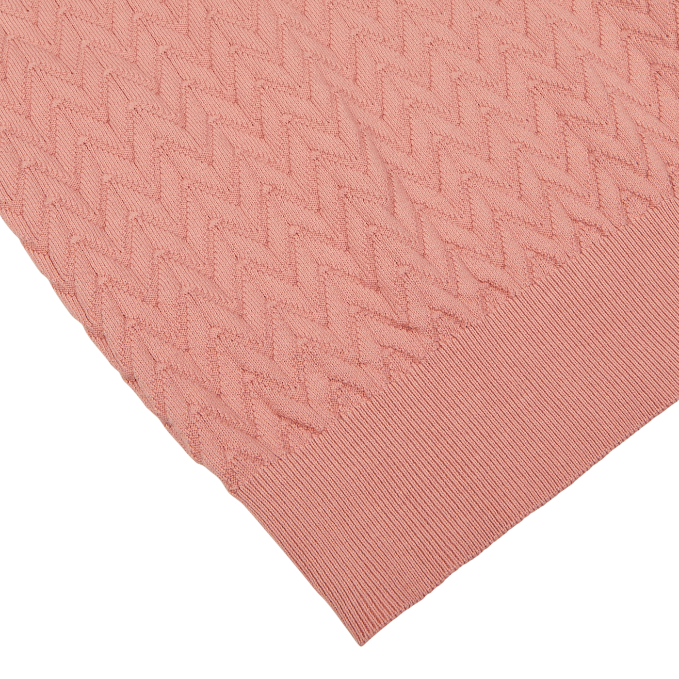 Close-up of a Muted Pink Cotton Capri Collar Polo Shirt by Altea with a chevronne knit pattern on top and a ribbed texture below.