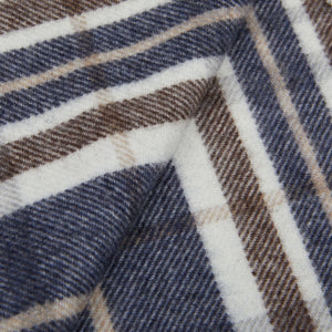 Amanda Christensen Blue Off-White Checked Merino Wool Scarf Fabric