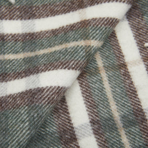 A close-up of an Amanda Christensen Green Off-White Checked Merino Wool Scarf.