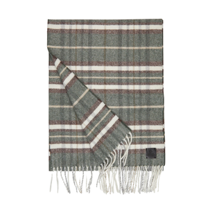 A Green Off-White Checked Merino Wool Scarf with fringes by Amanda Christensen.