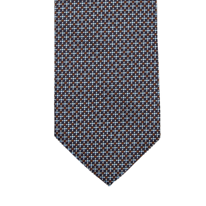 A Dark Brown Blue Dot Silk Lined Tie by Amanda Christensen, with blue and dark brown squares on a white background.