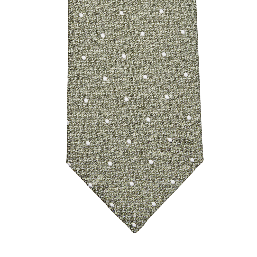 A Green Dot Silk Lined Tie by Amanda Christensen on a white background.