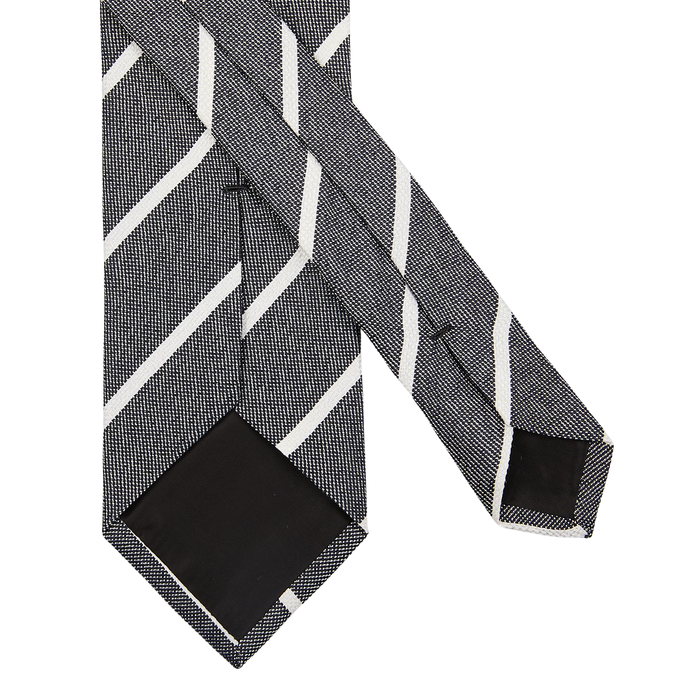 An Amanda Christensen Grey Melange Striped Silk Lined Tie on a white background.