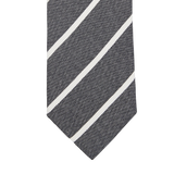 An Amanda Christensen grey melange striped silk lined tie on a white background.