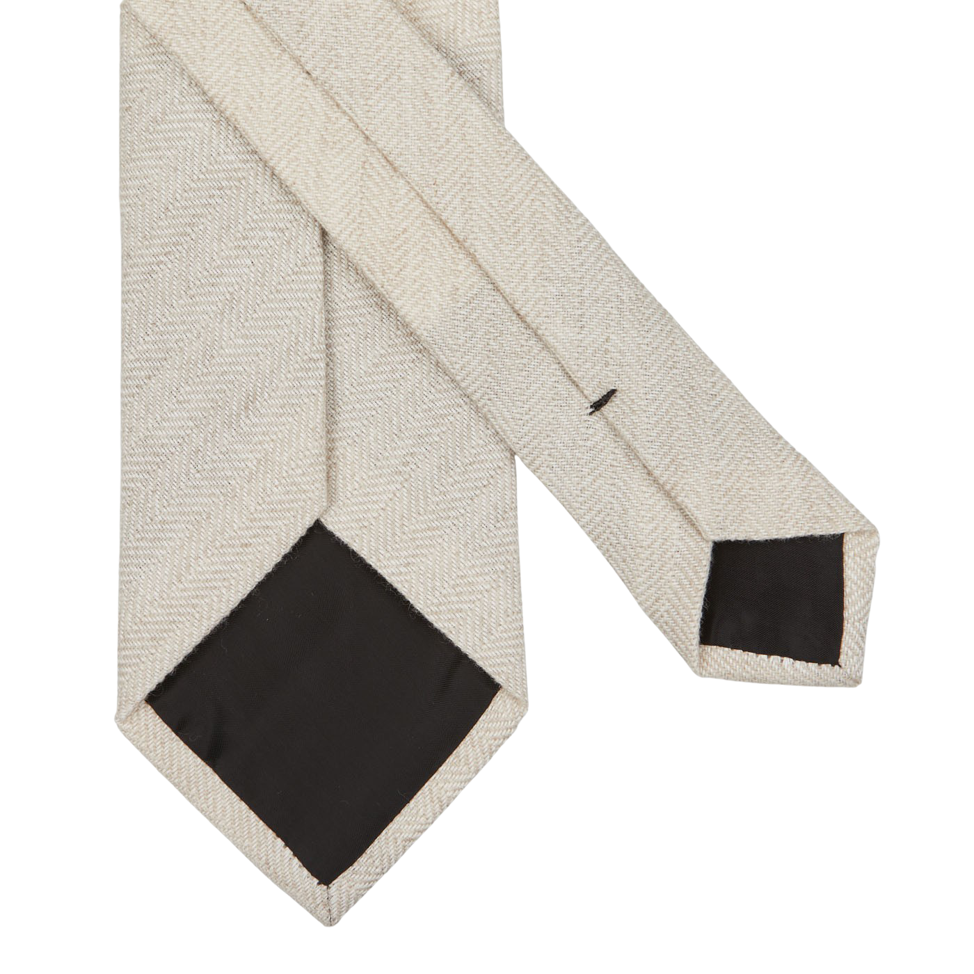 An Amanda Christensen Light Beige Herringbone Wool Silk Lined Tie on a white background.