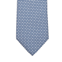 A navy blue micro medallion printed silk lined tie by Amanda Christensen on a white background.