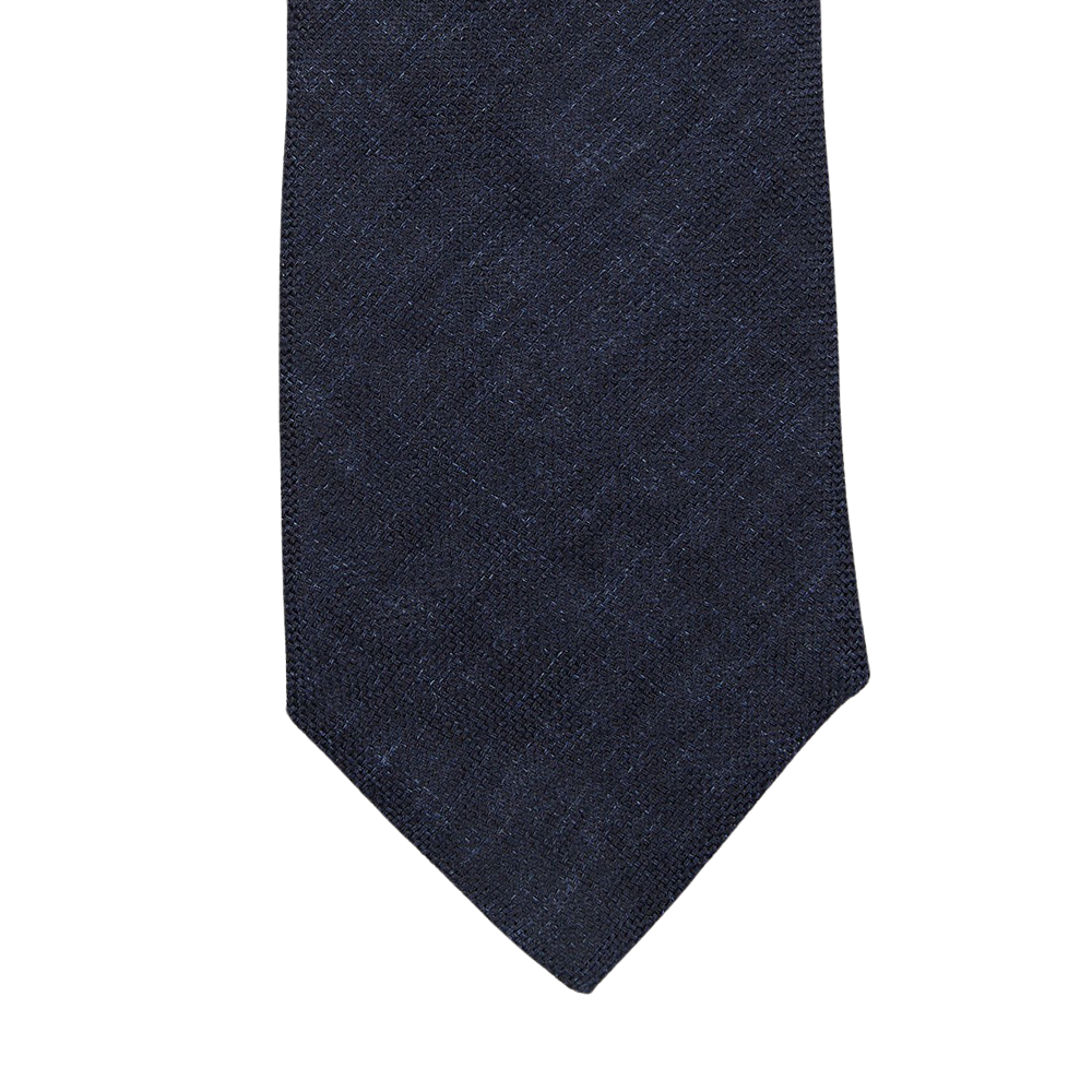 An Amanda Christensen Navy Blue Linen Lined Tie on a white background.